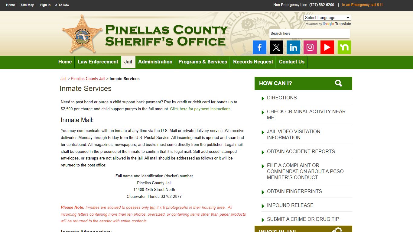 Inmate Services - Pinellas County Sheriff's Office
